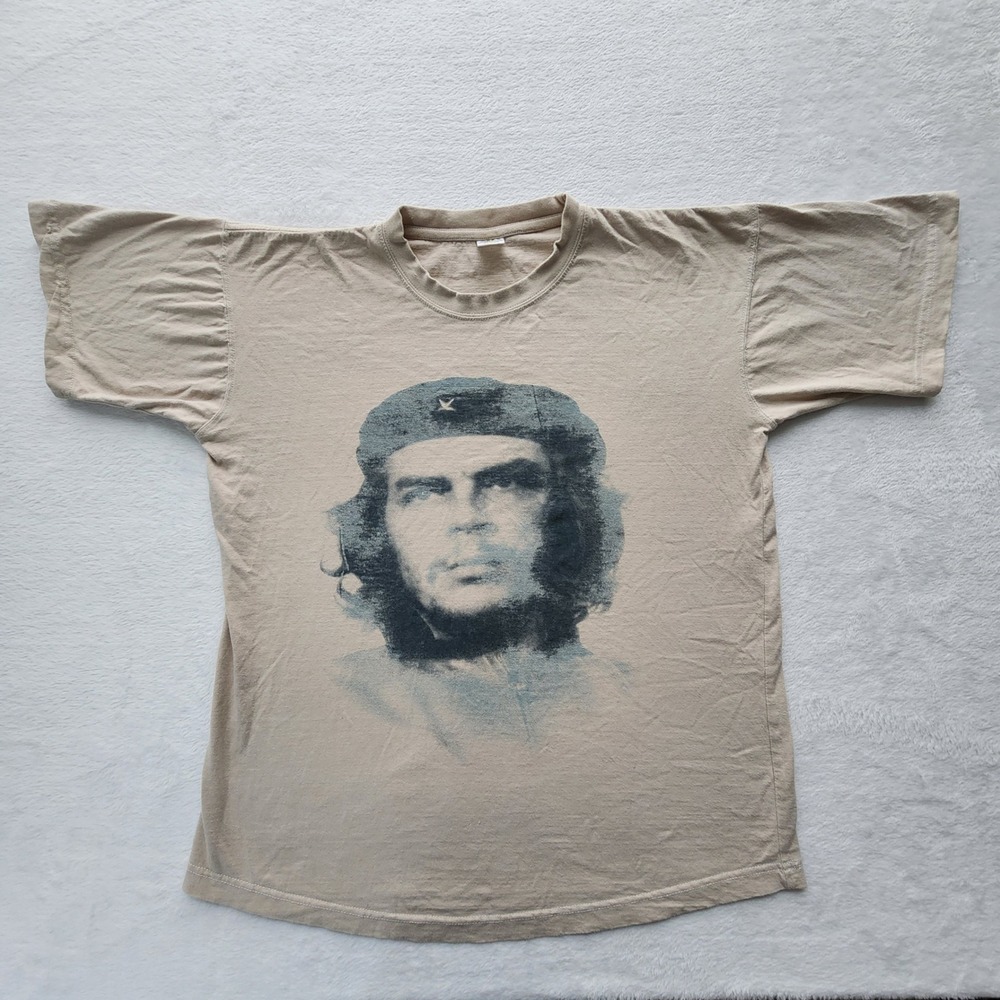 Fondo Cubano Che Guevara Graphic T-Shirt Mens L Beige Tan Cotton Short Sleeve